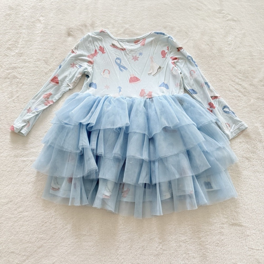 Angel Dear Girls 4T Ice Skating Tutu Dress Blue Long Sleeve Winter Ruffle - Picture 6 of 8